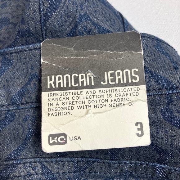 KANCAN Metallic Gold Embossed Dark Wash Blue Denim Jegging Jeans Size 3/27 - Picture 6 of 11
